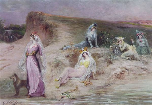 Elegant Women On The Beach Oil Painting by Georges Jules Victor Clairin