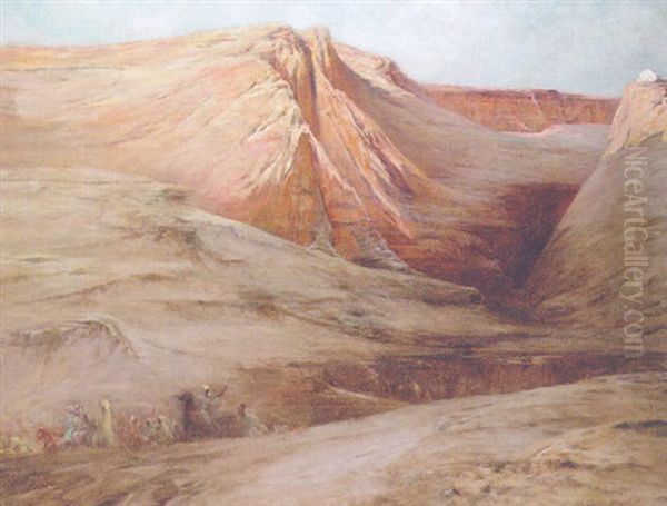 An Arab Caravan In A Rocky Desert Landscape Oil Painting by Georges Jules Victor Clairin