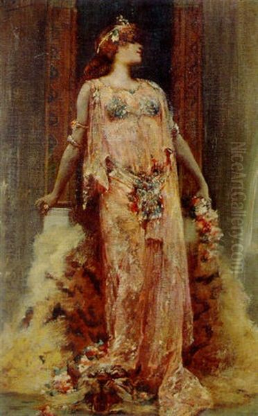 Sarah Bernhardt Dans Le Role De Cleopatre Oil Painting by Georges Jules Victor Clairin