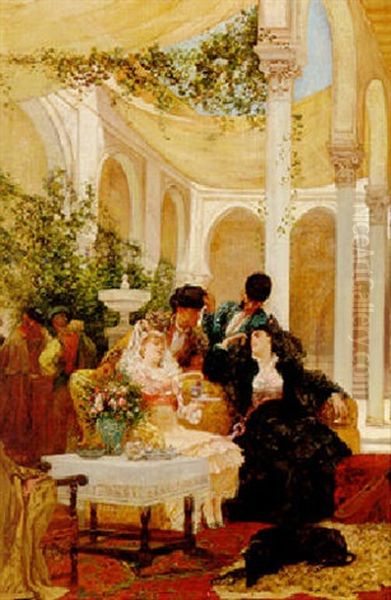 A Courtyard In Seville Oil Painting by Georges Jules Victor Clairin