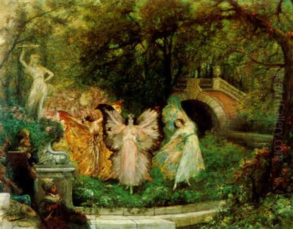 A Procession Of Fairies Oil Painting by Georges Jules Victor Clairin