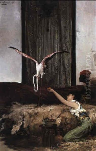 Feeding The Flamingo Oil Painting by Georges Jules Victor Clairin