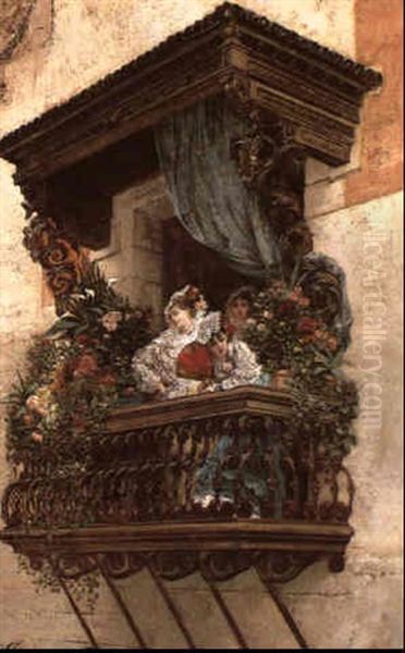 Femme Espagnole Au Balcon Oil Painting by Georges Jules Victor Clairin