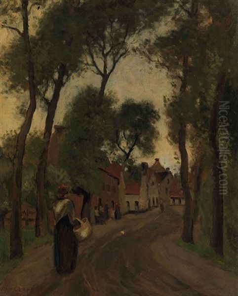 Village In Belgium Oil Painting by William Henry Clapp