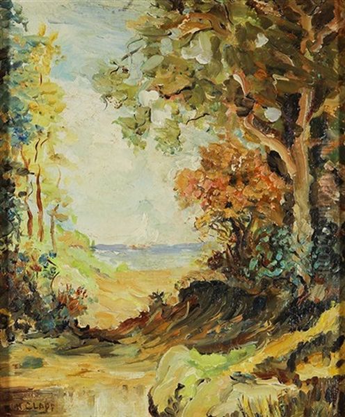 Sailing Ship Seen Through The Woods Oil Painting by William Henry Clapp