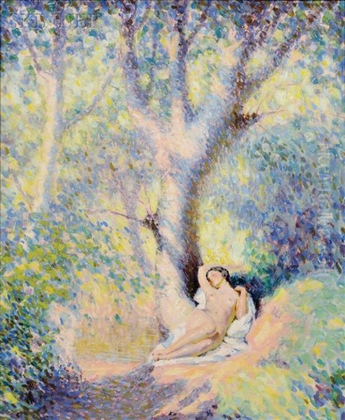 Reclining Nude In A Landscape Oil Painting by William Henry Clapp