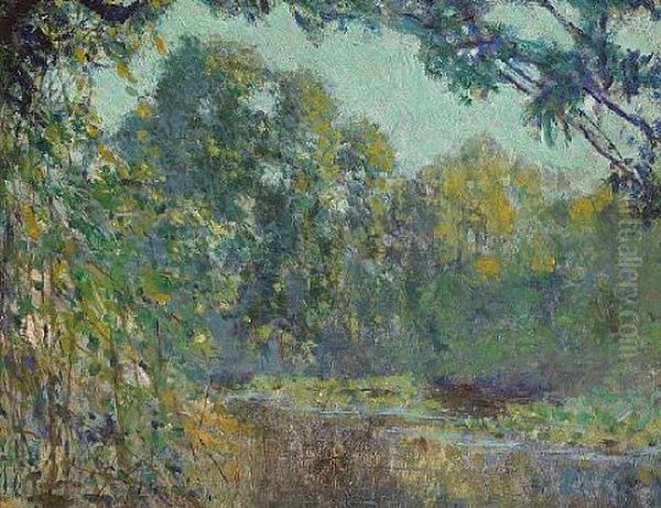 Wooded Landscape With Reflecting Pond Oil Painting by William Henry Clapp