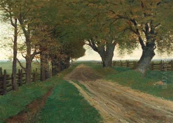 Tree-lined Road Oil Painting by William Henry Clapp