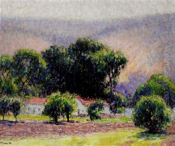 A Farm Through The Trees With Mountains Beyond Oil Painting by William Henry Clapp