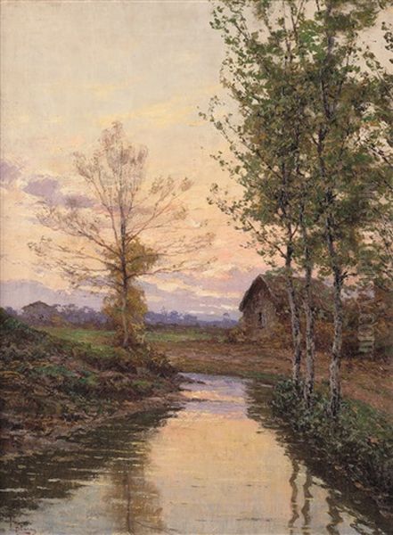 Paesaggio Fluviale All'alba Oil Painting by Luigi Clara