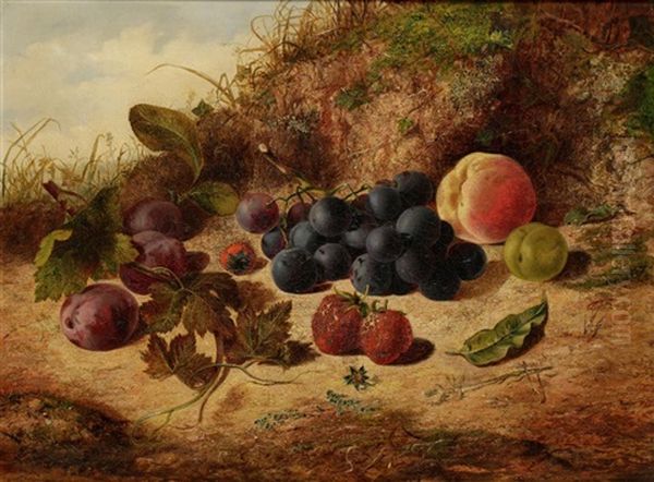 A Still Life Study Of Fruit On A Mossy Bank Oil Painting by George Clare