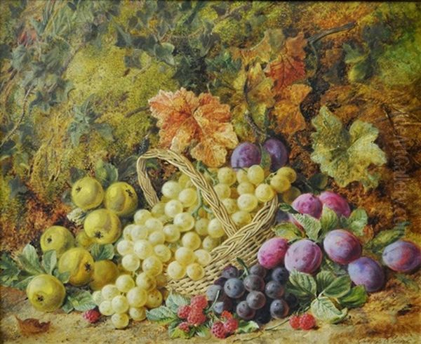 Grapes, Fruit & Autumn Leaves Oil Painting by George Clare