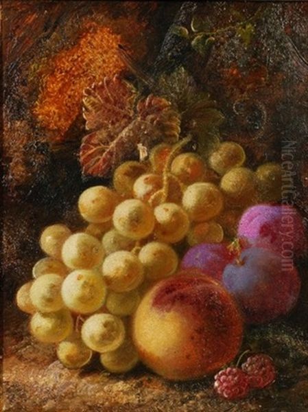 Still Life With Grapes, Plums, Peaches And Raspberries A Plein Air Oil Painting by George Clare