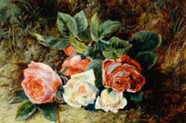 Still Life Of Roses Oil Painting by George Clare