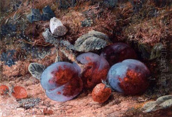 Still Life Of Plums And Strawberries Oil Painting by George Clare