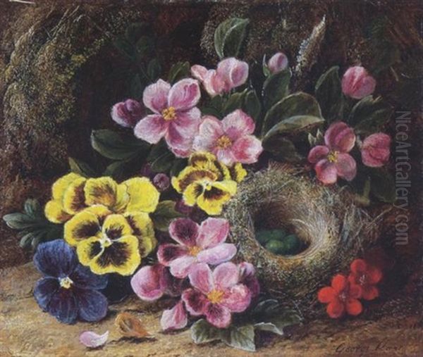 Stillleben Mit Stiefmutterchen Und Vogelnest Oil Painting by George Clare