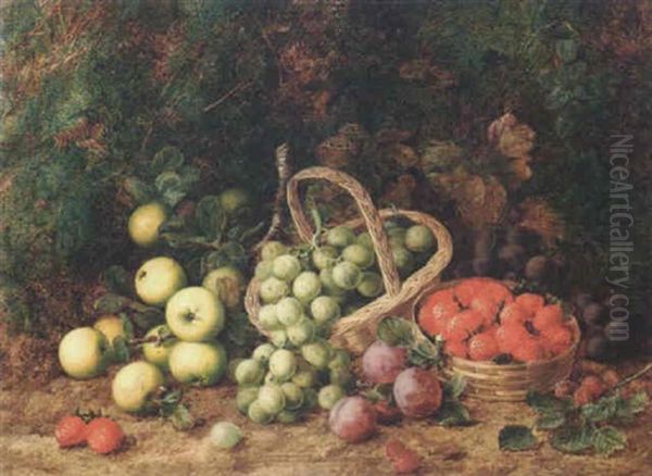 Mixed Fruit By A Bank Oil Painting by George Clare