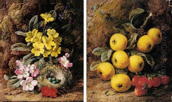 Primroses And A Bird's Nest Oil Painting by George Clare