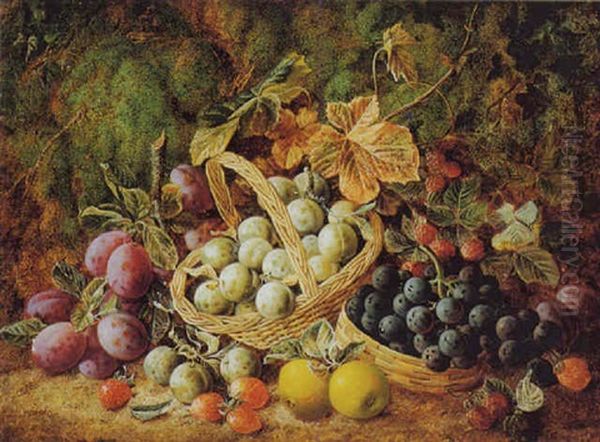 Still Life With Plums, Grapes And Raspberries Oil Painting by George Clare