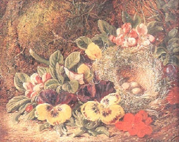 Stilleben Med Blommor Och Fagelbo Oil Painting by George Clare