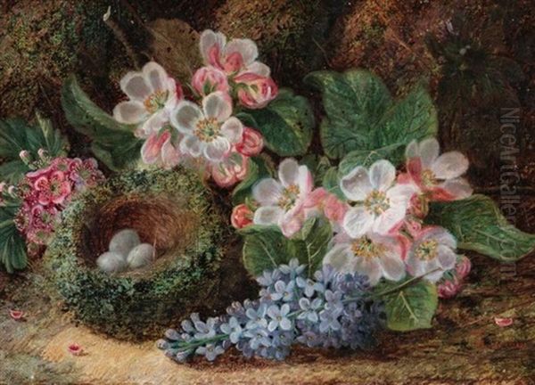 Bird's Nest Among Spring Flowers Oil Painting by Oliver Clare