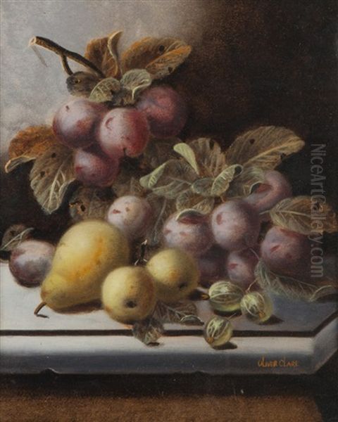 Still Lifes Of Fruit On A Stone Ledge Oil Painting by Oliver Clare