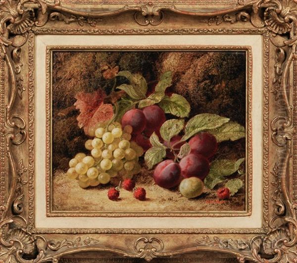 Fruit Still Life On A Mossy Bank Oil Painting by Oliver Clare