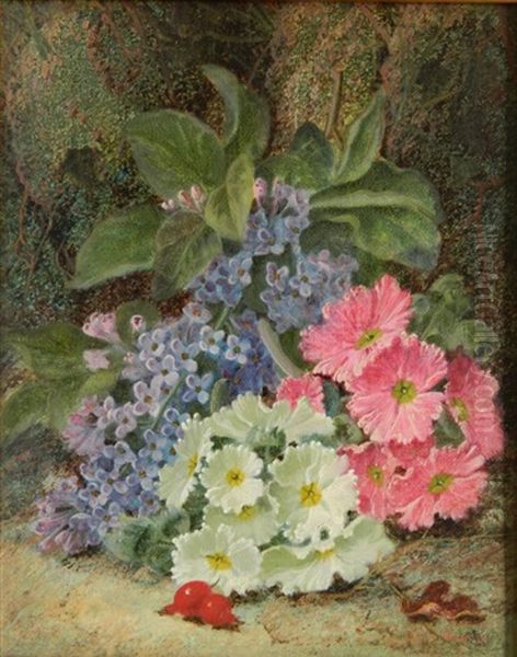 Flowers On A Mossy Bank Oil Painting by Oliver Clare