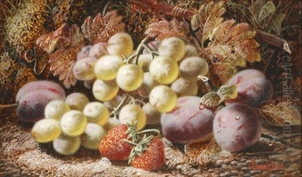 Still Life With Grapes, Strawberries And Plums Oil Painting by Oliver Clare