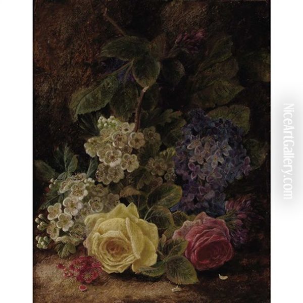 Flowers On A Mossy Bank Oil Painting by Oliver Clare