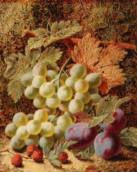 Still Life Of Grapes, Plums And Raspberries Oil Painting by Oliver Clare