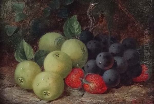 Still Life Of Plums, Strawberries And Apples Oil Painting by Oliver Clare