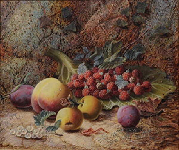 Still Lifes Of Fruit On A Mossy Bank (pair) Oil Painting by Oliver Clare