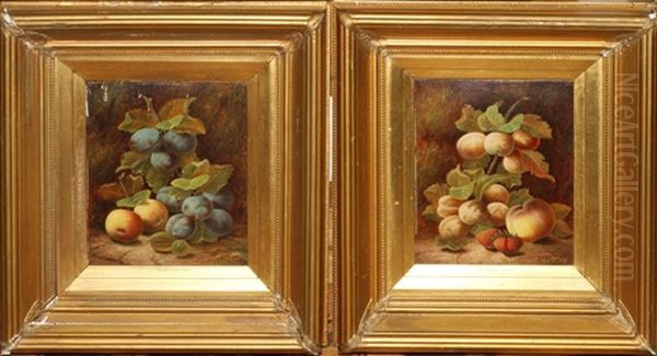 Peaches And Strawberries And Peaches And Plums (pair) Oil Painting by Oliver Clare