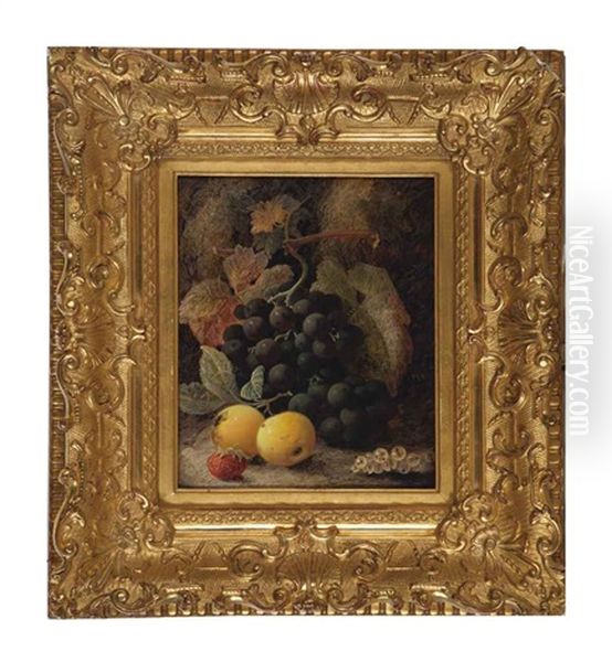 Still Life With Grapes, Plums And Strawberry Oil Painting by Oliver Clare