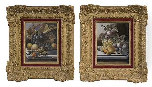 Still Life Of Fruit (+ Another; 2 Works) Oil Painting by Oliver Clare