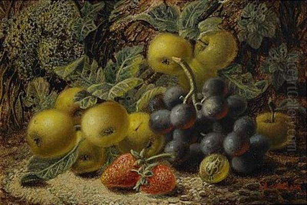 Stilleben Med Druvor, Applen Och Paron (+ Another; Pair) Oil Painting by Oliver Clare