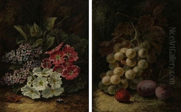 Still Life With Flowers (+ Still Life With Fruit; Pair) Oil Painting by Oliver Clare