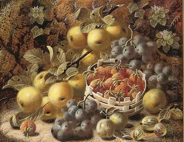 Greengages, Grapes, Strawberries And Gooseberries On A Mossy Bank Oil Painting by Oliver Clare