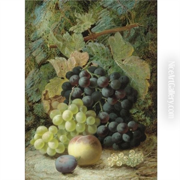 Still Life With Grapes (+ Still Life With A Bird's Nest; Pair) Oil Painting by Oliver Clare