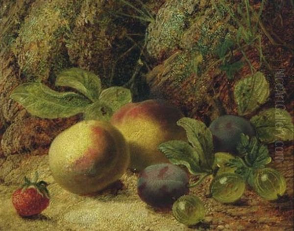 Still Life Of Fruit In A Landscape Oil Painting by Oliver Clare