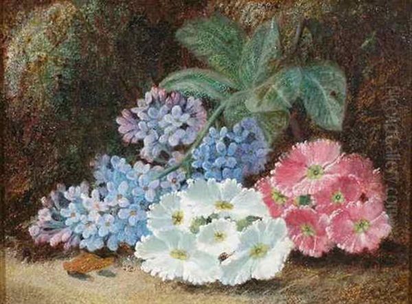 Lilac And Primula Oil Painting by Oliver Clare