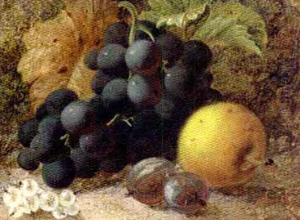 Grapes, Elderberries And A Quince On A Mossy Bank Oil Painting by Oliver Clare