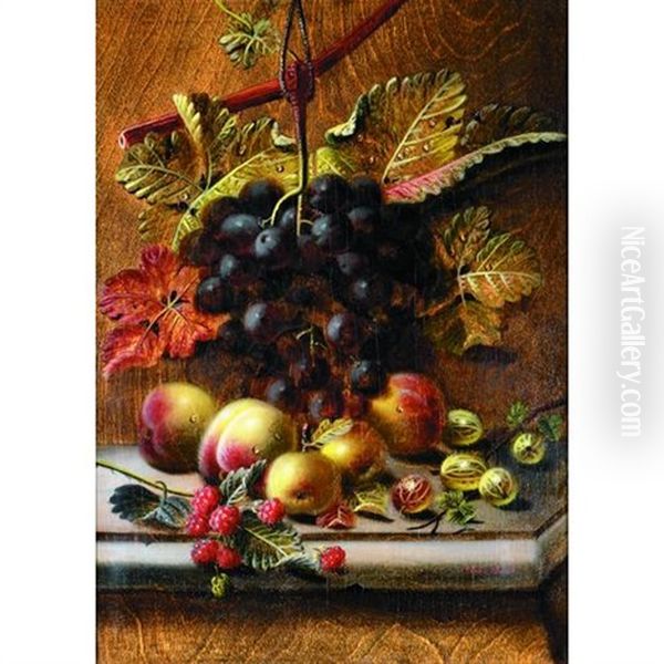 A Still Life With Grapes, Peaches And Other Fruit by Oliver Clare