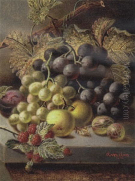 Still Life With Grapes And Raspberries Oil Painting by Oliver Clare