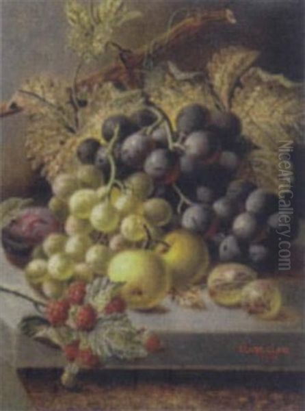 Still Life With Grapes And Raspberries Oil Painting by Oliver Clare