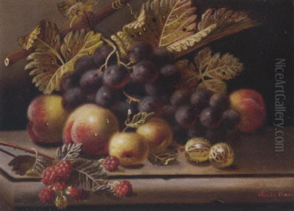 Grapes, Peaches, Gooseberries, Crab Apples, Raspberries, On A Stone Ledge Oil Painting by Oliver Clare