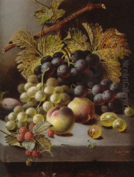 Peaches, Grapes And Raspberries Oil Painting by Oliver Clare