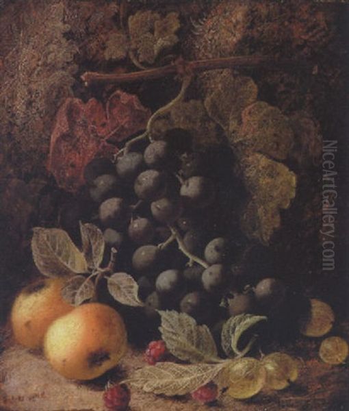 Nature Morte Med Druer, Aebler Og Stikkelsbaer Oil Painting by Oliver Clare