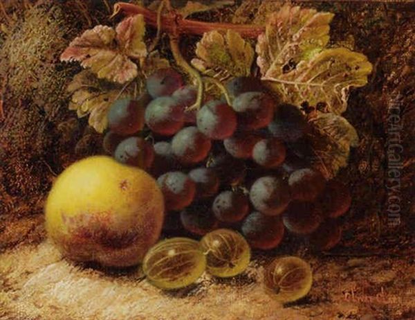 Grapes, Gooseberries And An Apple, On A Mossy Bank Oil Painting by Oliver Clare